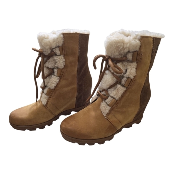 Sorel Joan Of Arctic Wedge II Shearling Boots Waterproof Leather Lace-up 9.5 - Picture 3 of 9